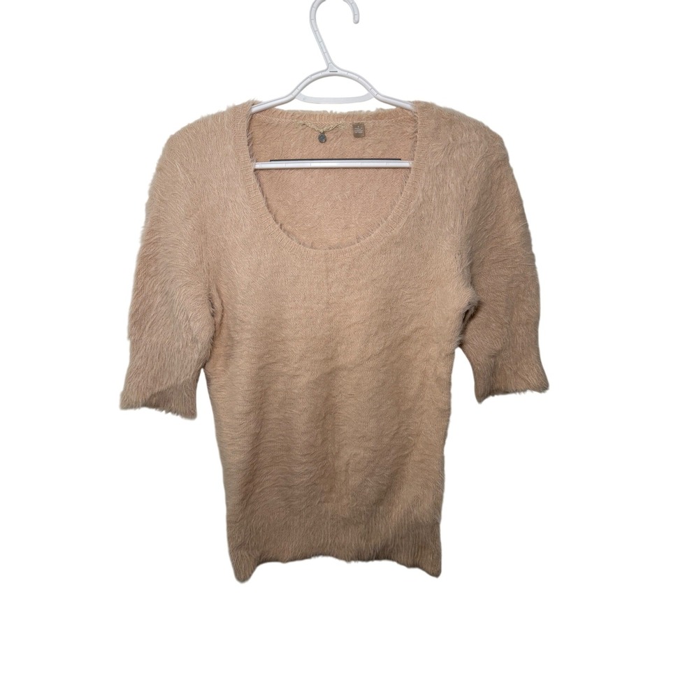 Anthropologie Knitted & Knotted Fuzzy Short Sleeve Sweater Womens Small‎ Boho